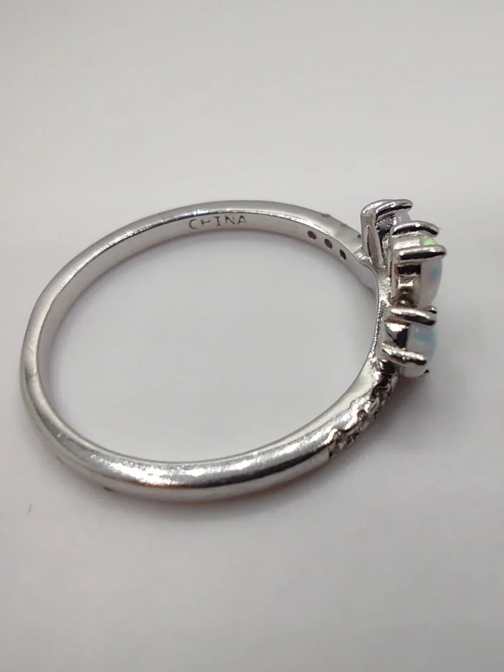 Ring Triple White Opals Size 6 Sterling Silver 925